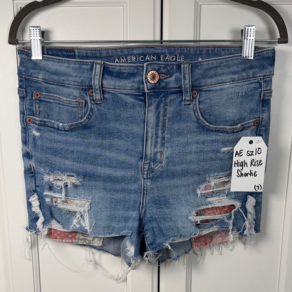 American Eagle High-Rise Shortie Denim Shorts Size 10 | Repair Needed